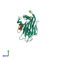 PDB entry 1t7w coloured by chain, side view.