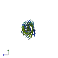 PDB entry 1t82 coloured by chain, side view.