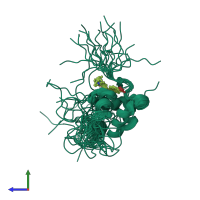 PDB entry 1t84 coloured by chain, ensemble of 20 models, side view.