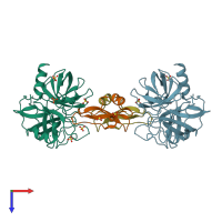 PDB entry 1t8m coloured by chain, top view.