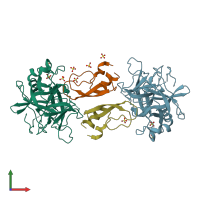 PDB entry 1t8o coloured by chain, front view.