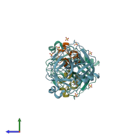 PDB entry 1t8o coloured by chain, side view.