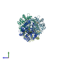 PDB entry 1t8q coloured by chain, side view.