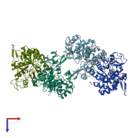PDB entry 1t8q coloured by chain, top view.