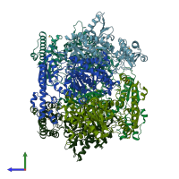 PDB entry 1t8r coloured by chain, side view.