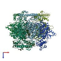PDB entry 1t8r coloured by chain, top view.
