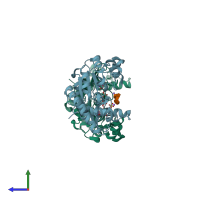 PDB entry 1t8u coloured by chain, side view.