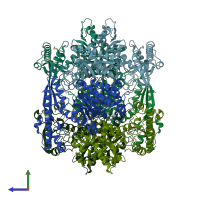 PDB entry 1t8w coloured by chain, side view.