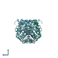 PDB entry 1t8x coloured by chain, side view.