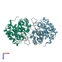 PDB entry 1t8x coloured by chain, top view.