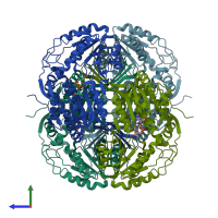 PDB entry 1t90 coloured by chain, side view.