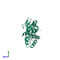 PDB entry 1t95 coloured by chain, side view.
