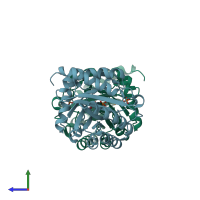 PDB entry 1t96 coloured by chain, side view.