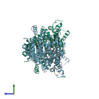 PDB entry 1t9c coloured by chain, side view.