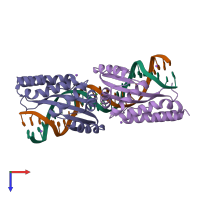 PDB entry 1t9i coloured by chain, top view.