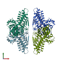 PDB entry 1t9k coloured by chain, front view.