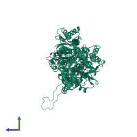 PDB entry 1t9t coloured by chain, side view.