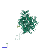 PDB entry 1t9v coloured by chain, side view.