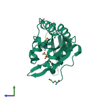 PDB entry 1t9z coloured by chain, side view.