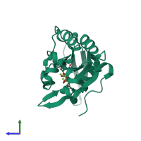 PDB entry 1ta0 coloured by chain, side view.