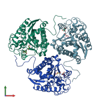 PDB entry 1ta1 coloured by chain, front view.