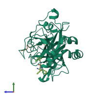 PDB entry 1ta2 coloured by chain, side view.