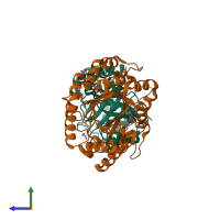 PDB entry 1ta3 coloured by chain, side view.