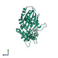 PDB entry 1ta4 coloured by chain, side view.