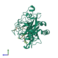 PDB entry 1ta6 coloured by chain, side view.