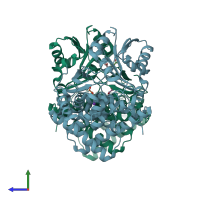 PDB entry 1ta9 coloured by chain, side view.