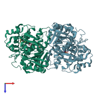 PDB entry 1ta9 coloured by chain, top view.