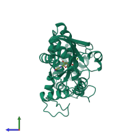 PDB entry 1tag coloured by chain, side view.