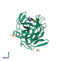 PDB entry 1tal coloured by chain, side view.