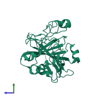 PDB entry 1tb0 coloured by chain, side view.