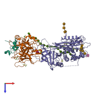 Hetero trimeric assembly 1 of PDB entry 1tb6 coloured by chemically distinct molecules, top view.
