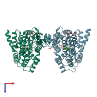 PDB entry 1tbb coloured by chain, top view.