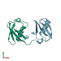 PDB entry 1tbe coloured by chain, front view.