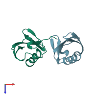 PDB entry 1tbe coloured by chain, top view.