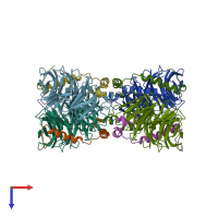 PDB entry 1tbg coloured by chain, top view.