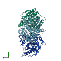 PDB entry 1tbh coloured by chain, side view.