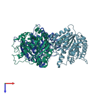PDB entry 1tbh coloured by chain, top view.