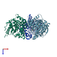 PDB entry 1tbj coloured by chain, top view.