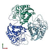 PDB entry 1tbl coloured by chain, front view.