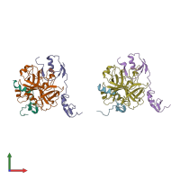 PDB entry 1tbq coloured by chain, front view.