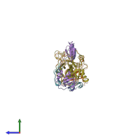 PDB entry 1tbq coloured by chain, side view.