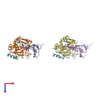 PDB entry 1tbq coloured by chain, top view.