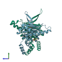 PDB entry 1tbw coloured by chain, side view.
