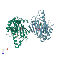 PDB entry 1tbw coloured by chain, top view.