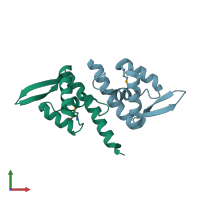 PDB entry 1tbx coloured by chain, front view.