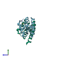 PDB entry 1tbx coloured by chain, side view.